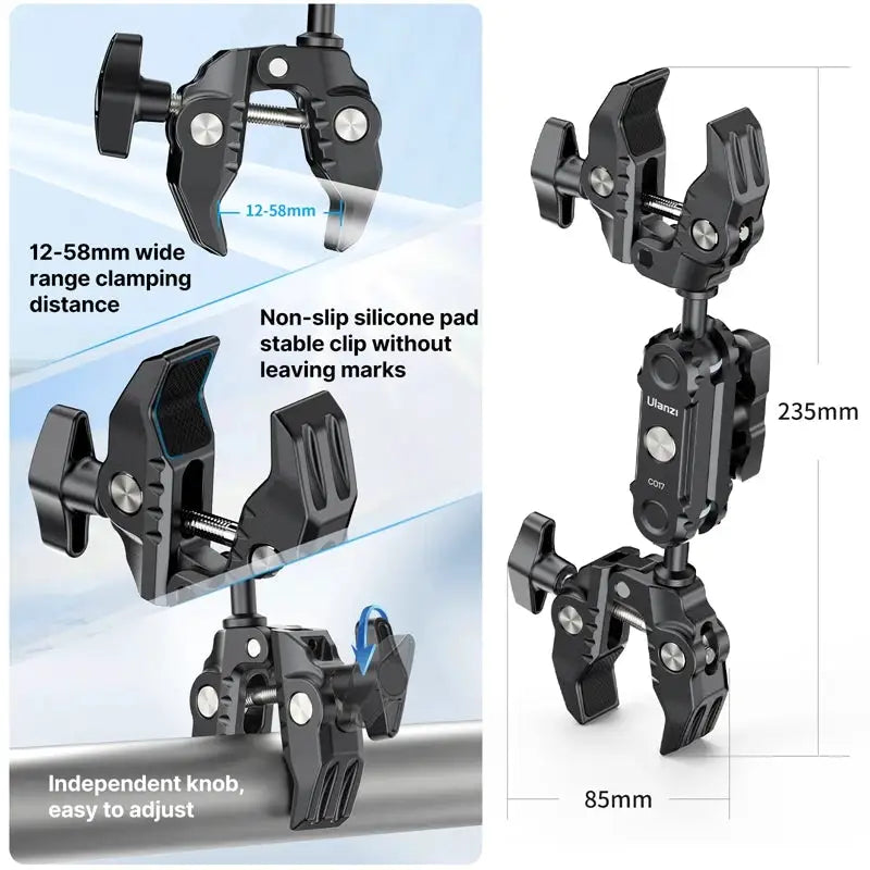 Ulanzi CO17 Super Clamp with 360° Dual-Head Double Clamps Magic Arm Arri Adapter for for Panoramic Camera Umbrella LED Light