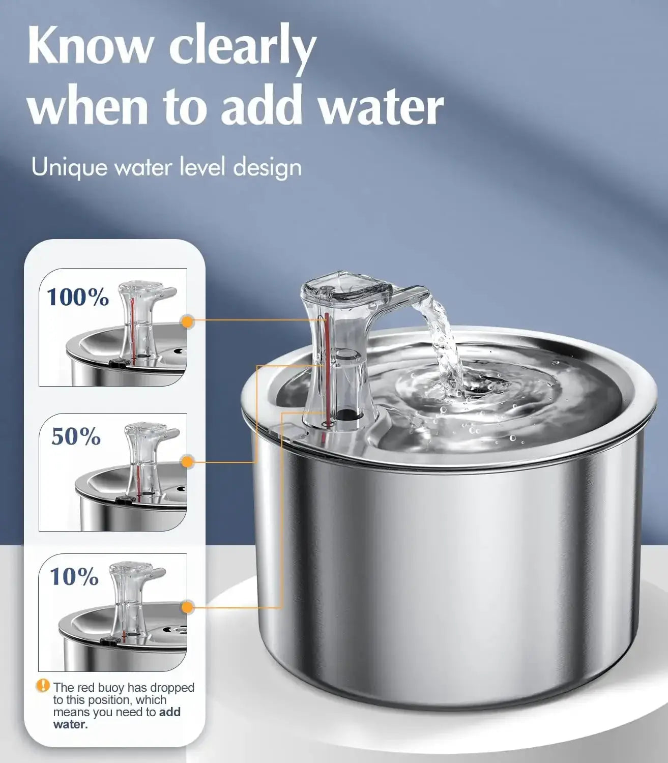 2L Stainless Steel Pet Water Dispenser Cat Fountain