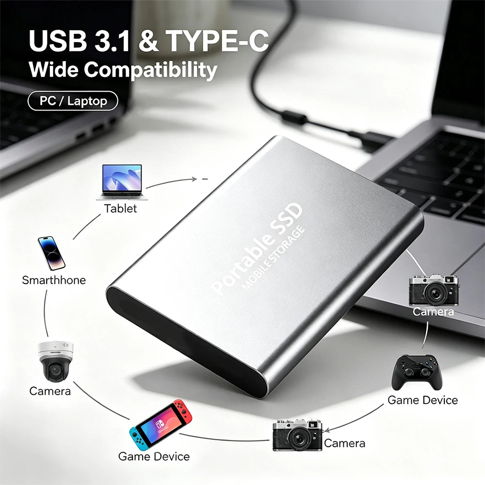 Portable External Solid State Drive SSD USB3.1 Type‑C Huge Capacity for Notebook Computer Mobile Phone PC