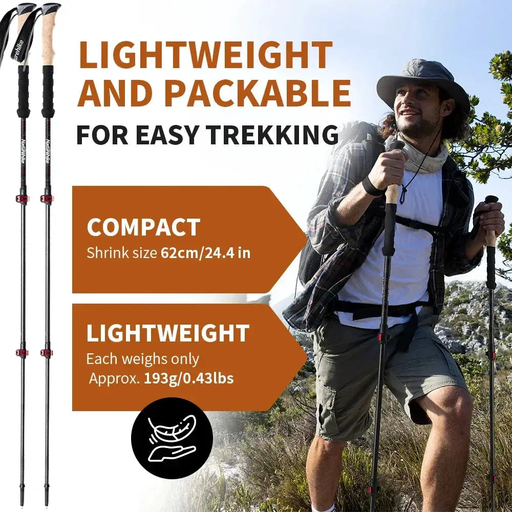 Carbon Fiber Trekking Poles 2 Piece Collapsible Hiking Poles