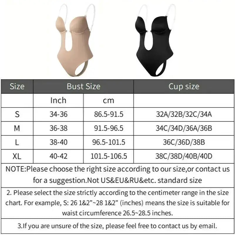 Sexy Women Deep U Plunge Seamless Push Up Bra Bodysuit