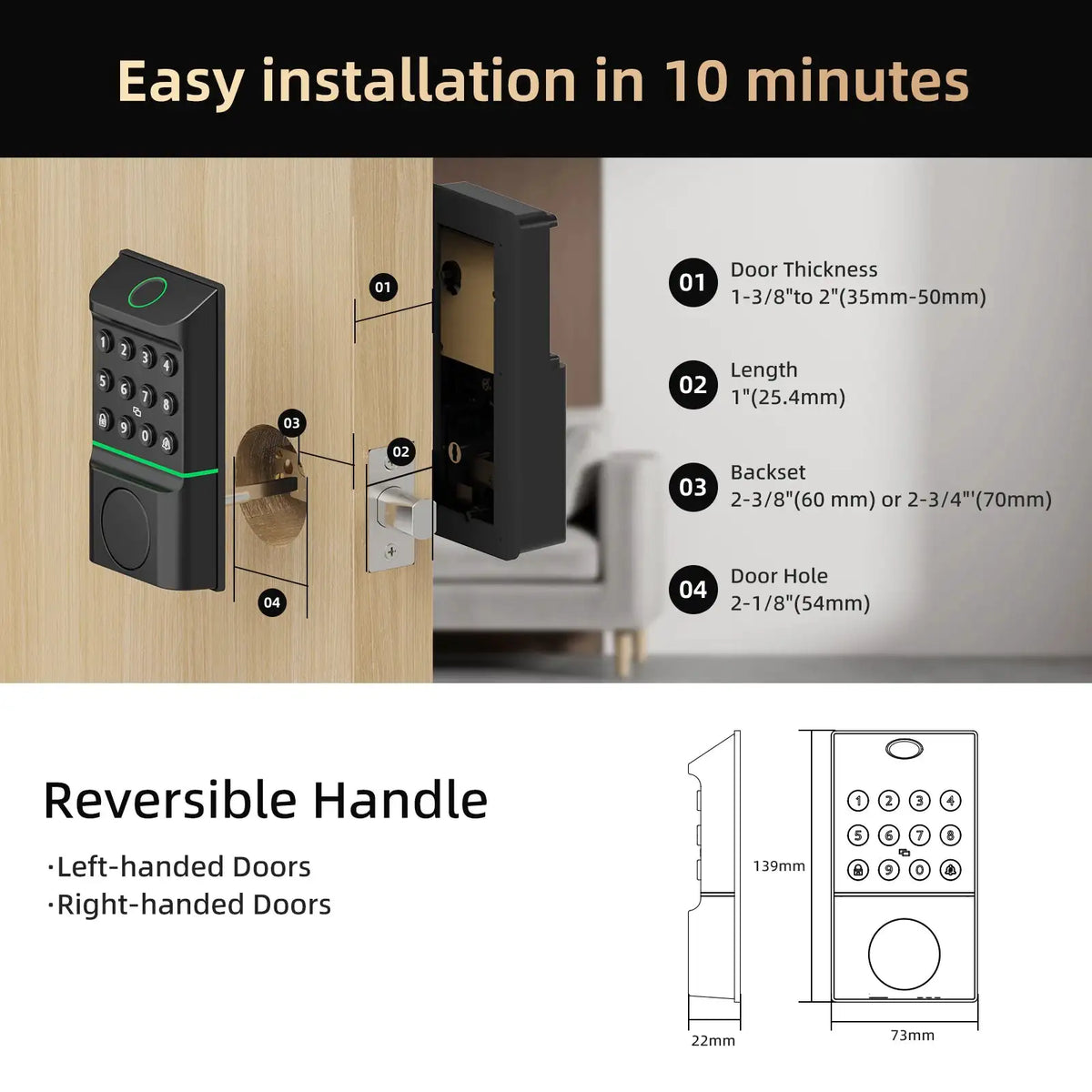 Viladepot Smart Lock Keyless Entry Door Lock Fingerprint Passcode APP Control Card Electronic Keypad Deadbolt Lock