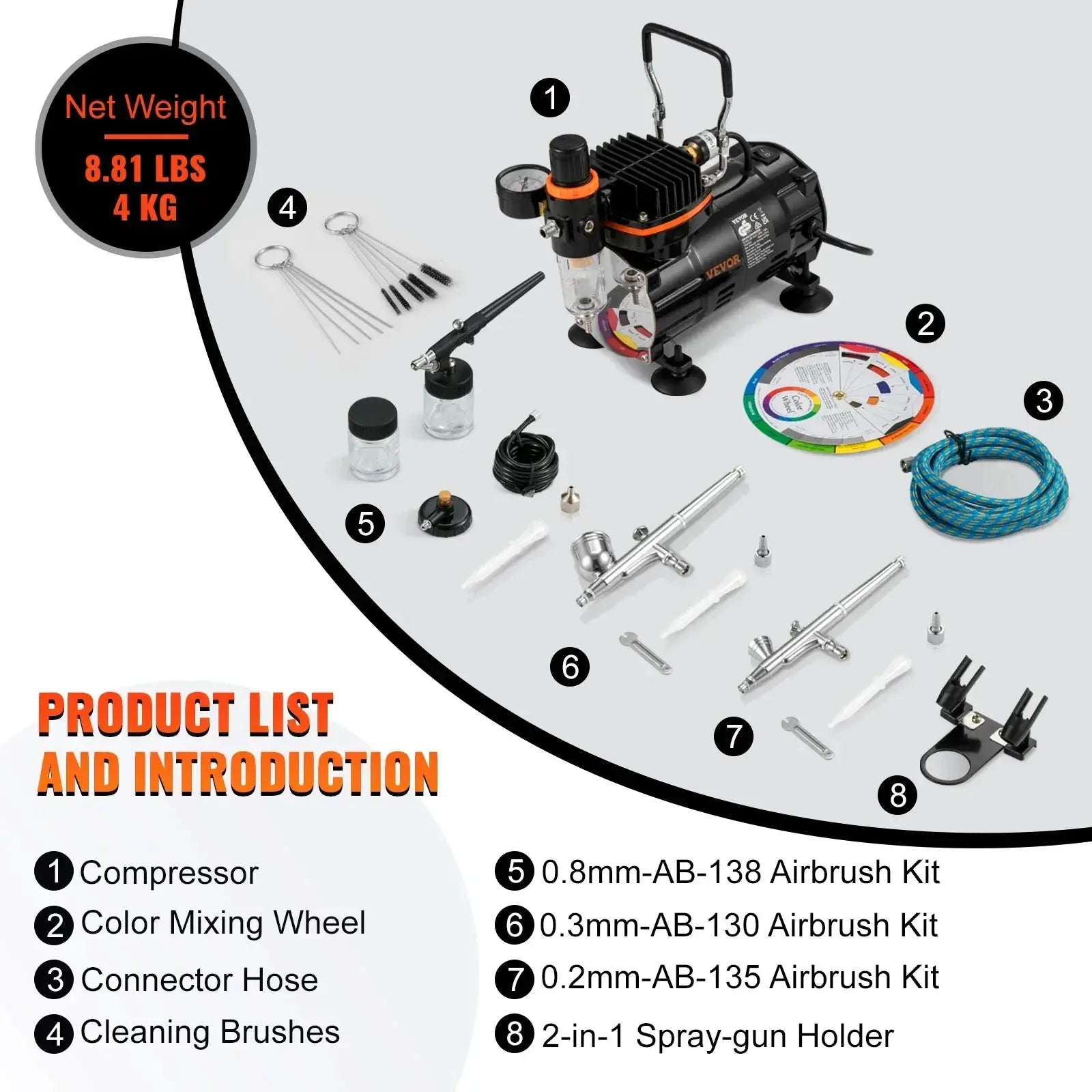 VEVOR Professional Dual Action Airbrush Kit 120W for Artists