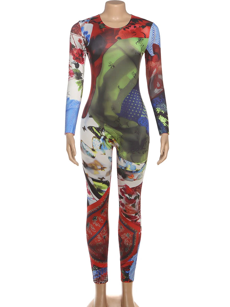 Crew Neck Graphic Jumpsuit