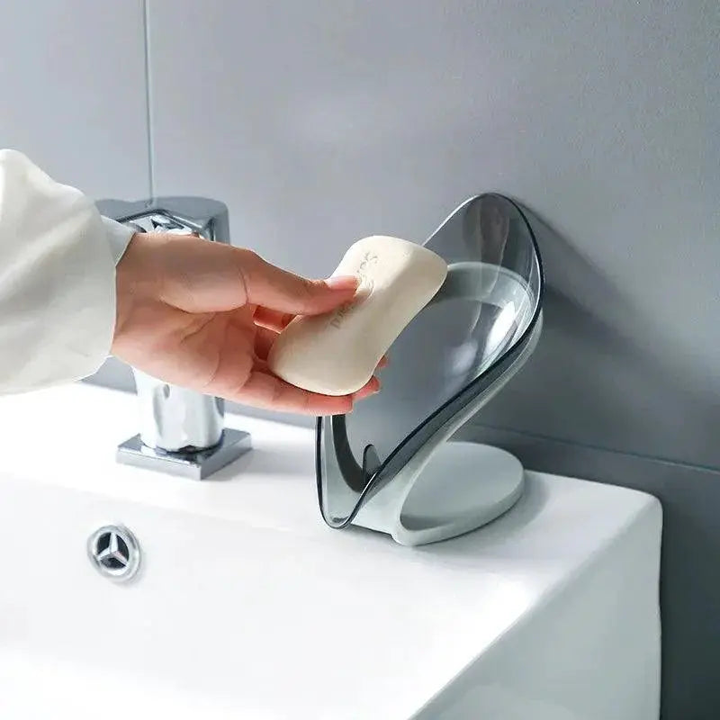 Leaf Shape Soap Dish With Auto Drainage Shower Holder Grey
