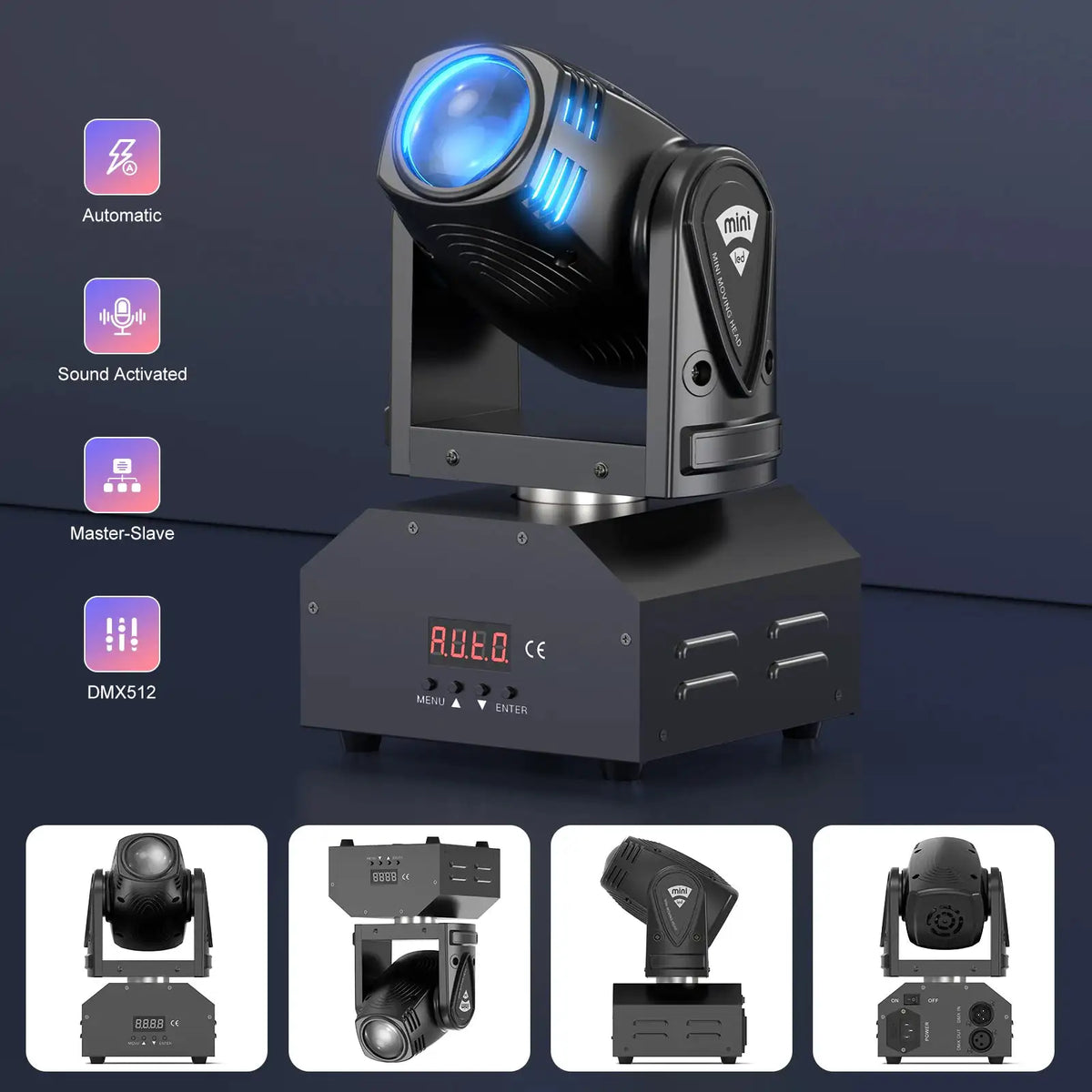 U'King 100W Beam Moving Head Light Mini RGBW 4IN1 LED Beam Stage Light DMX512 Sound Activated Effect for DJ Bar KTV Disco Party