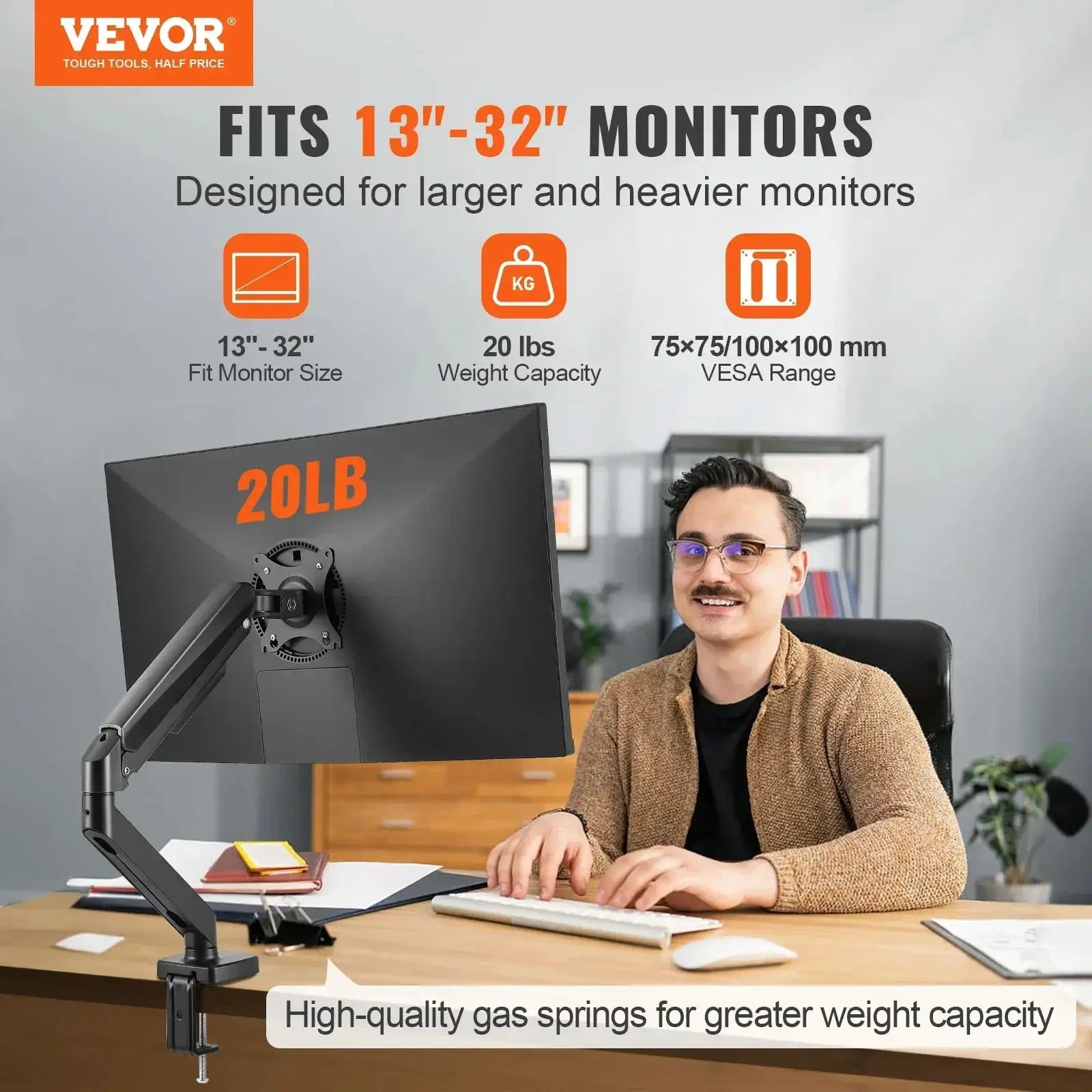 VEVOR Gas Spring Monitor Mount for 13 to 35 Inch Monitors