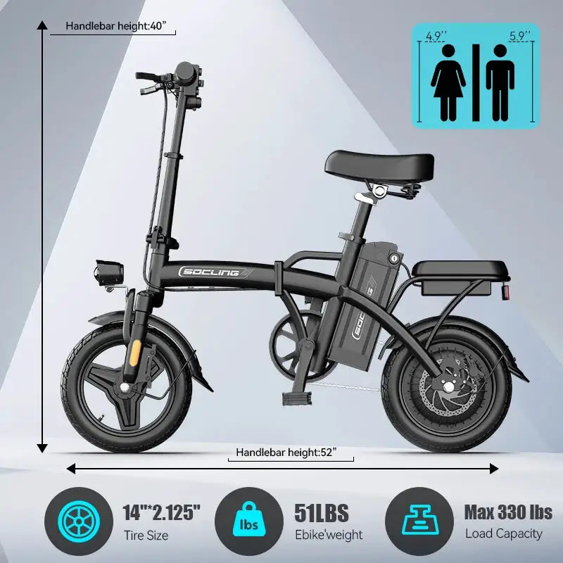 500W G11 Electric Bicycles Ebike E-Bike For Adults, 3-Riding Modes, 14' Foldable Ebike, With Charger And Battery, MAX Speed 19.9 MPH, Rear Disc Brakes, With A Basket And Lock, Durable And Lightweight Frame, All-Terrain Foldab