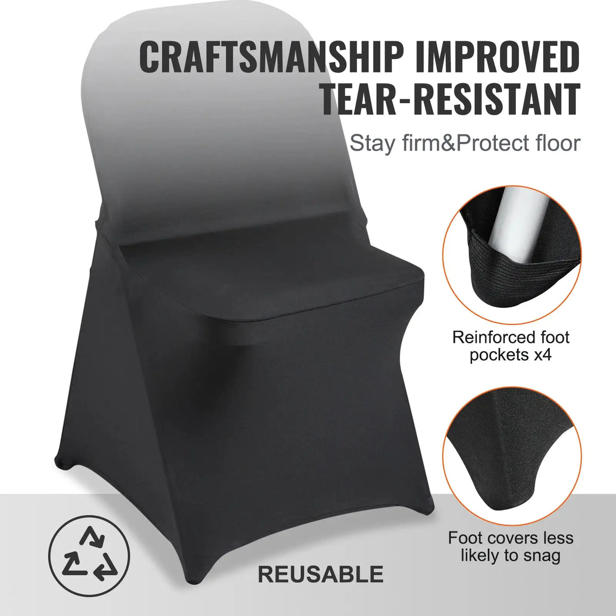 Black Stretch Spandex Chair Cover — product view 5