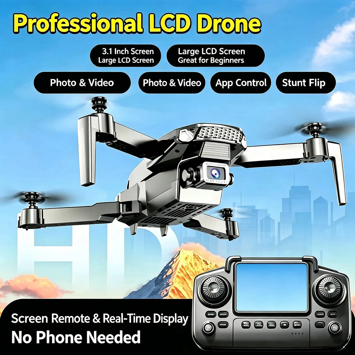 TONGLI Foldable Drone RC Quadcopter with Large‑Screen Remote — product view 3