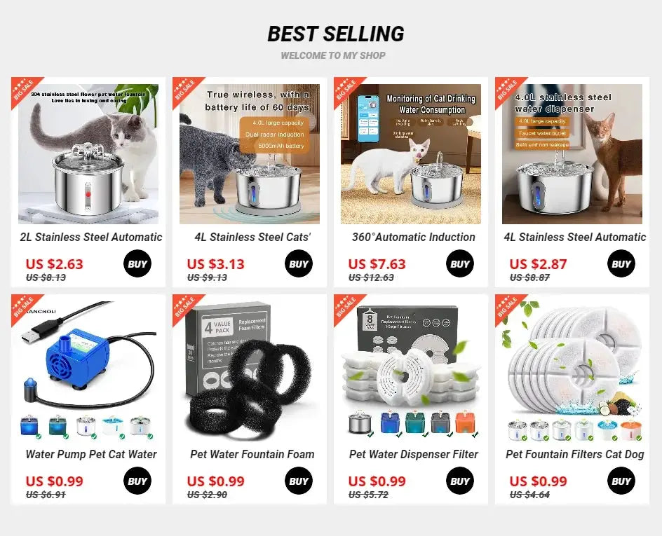2L Pet Water Fountain Stainless Steel Automatic Dispenser