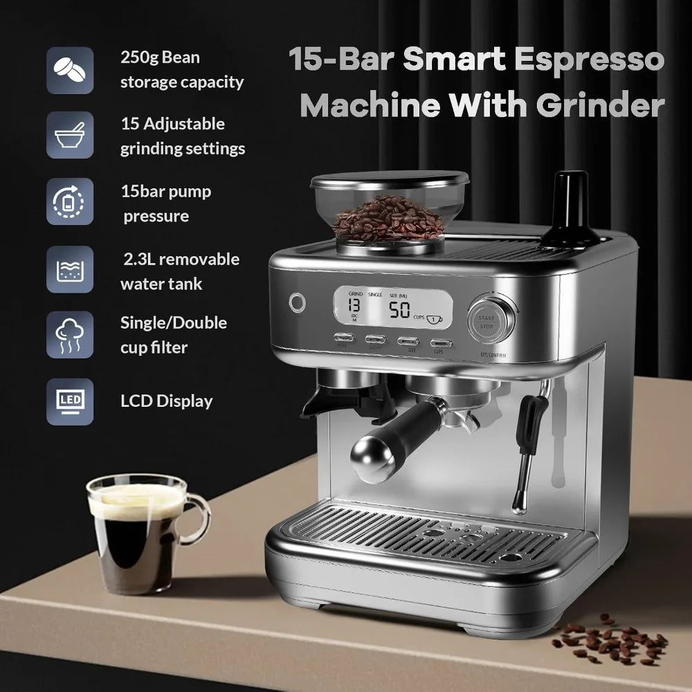 Espresso Coffee Machine Temperature Adjustable with Built-in Bean — product view 1