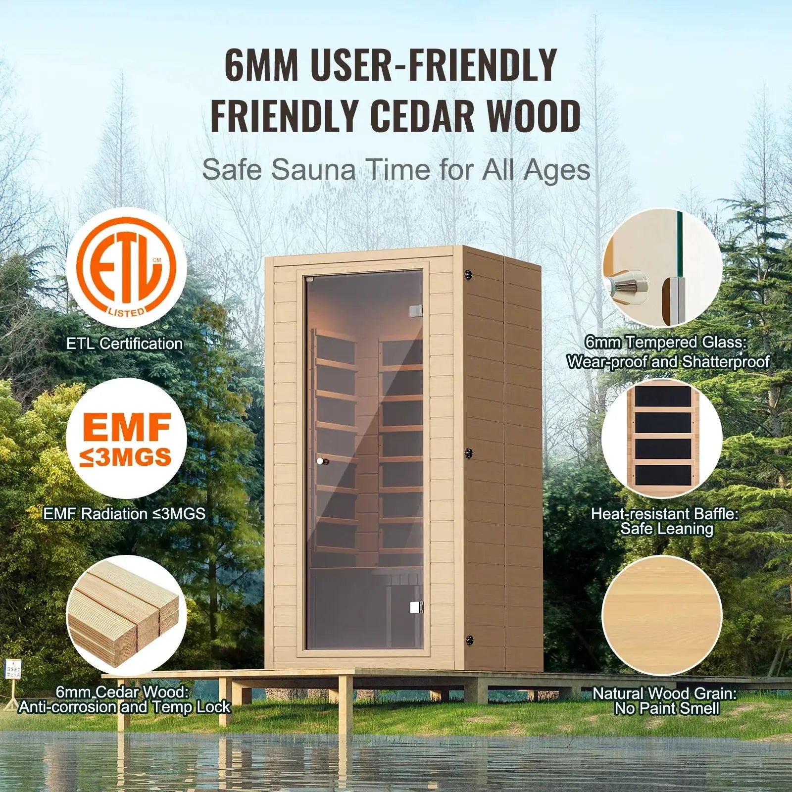 VEVOR Compact Far Infrared Hemlock Wood Sauna For Home