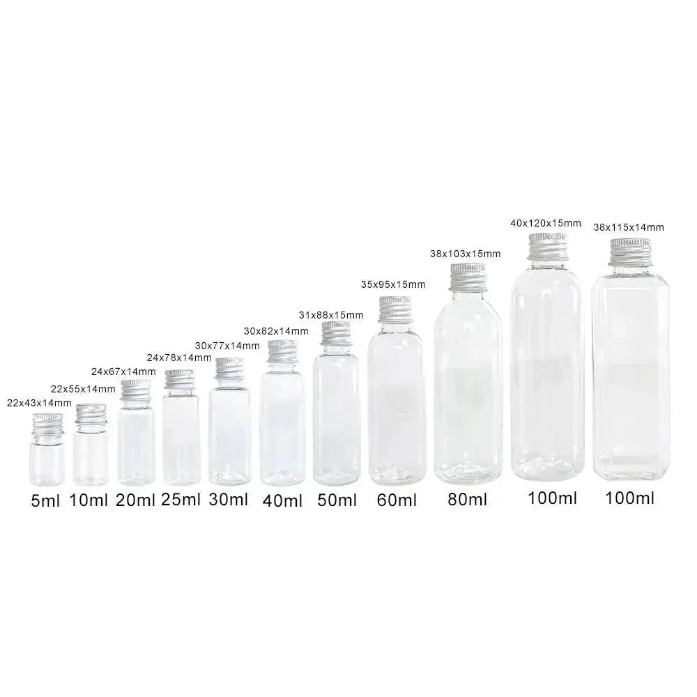 Travel Friendly PET Bottles With Aluminium Screw Caps Set