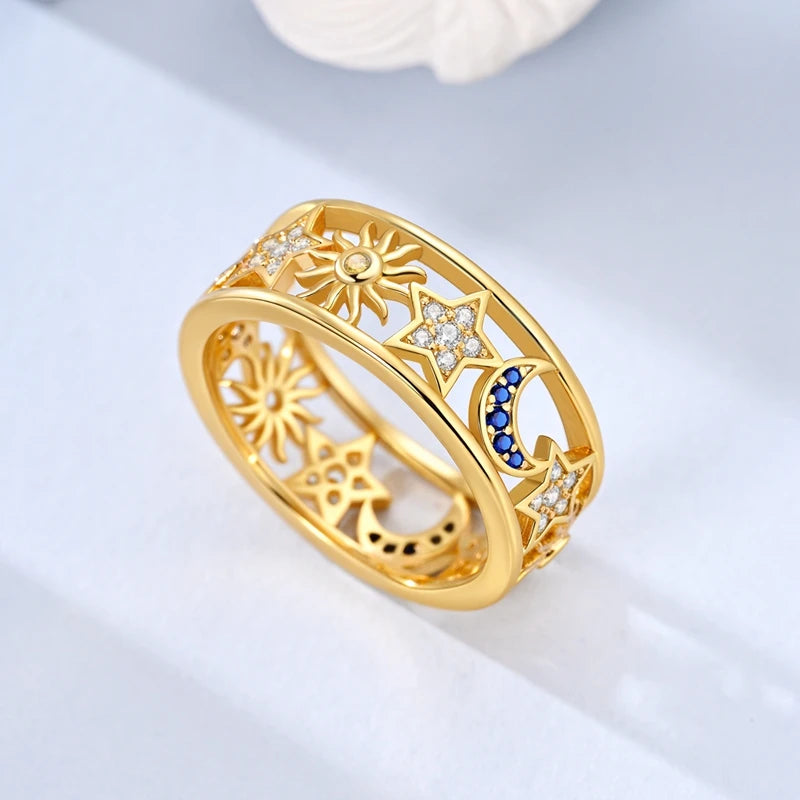 Ring Sterling Silver Sparkling Gold