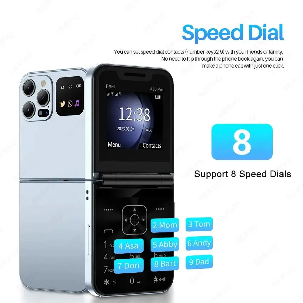 SERVO A50 PRO Foldable Mobile Phone Auto FM Radio Call Record Speed Dial Magic Voice Dual SIM GSM Unlocked Cellphone 2.4" Type-C