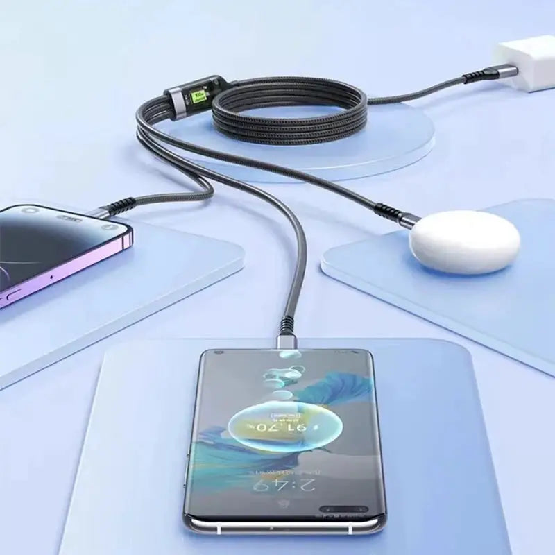 3 In 1 100W Fast Charging Cable Nylon Woven Charging Cable Type C Usb Micro For Iphone Samsung Huawei Xiaomi Pilot Lamp Charger