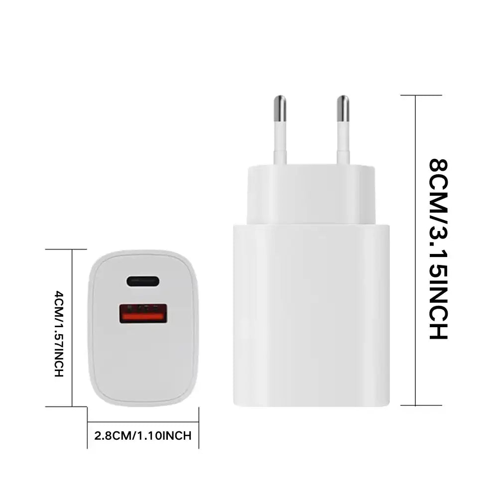 30W PD 3.0 Fast Charger EU Plug Dual Ports USB-A USB-C Wall Charger Power Adapter for iPhone iPad Samsung Galaxy Mobile Phone
