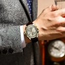 Poedagar Mens Leather Date Week Watch