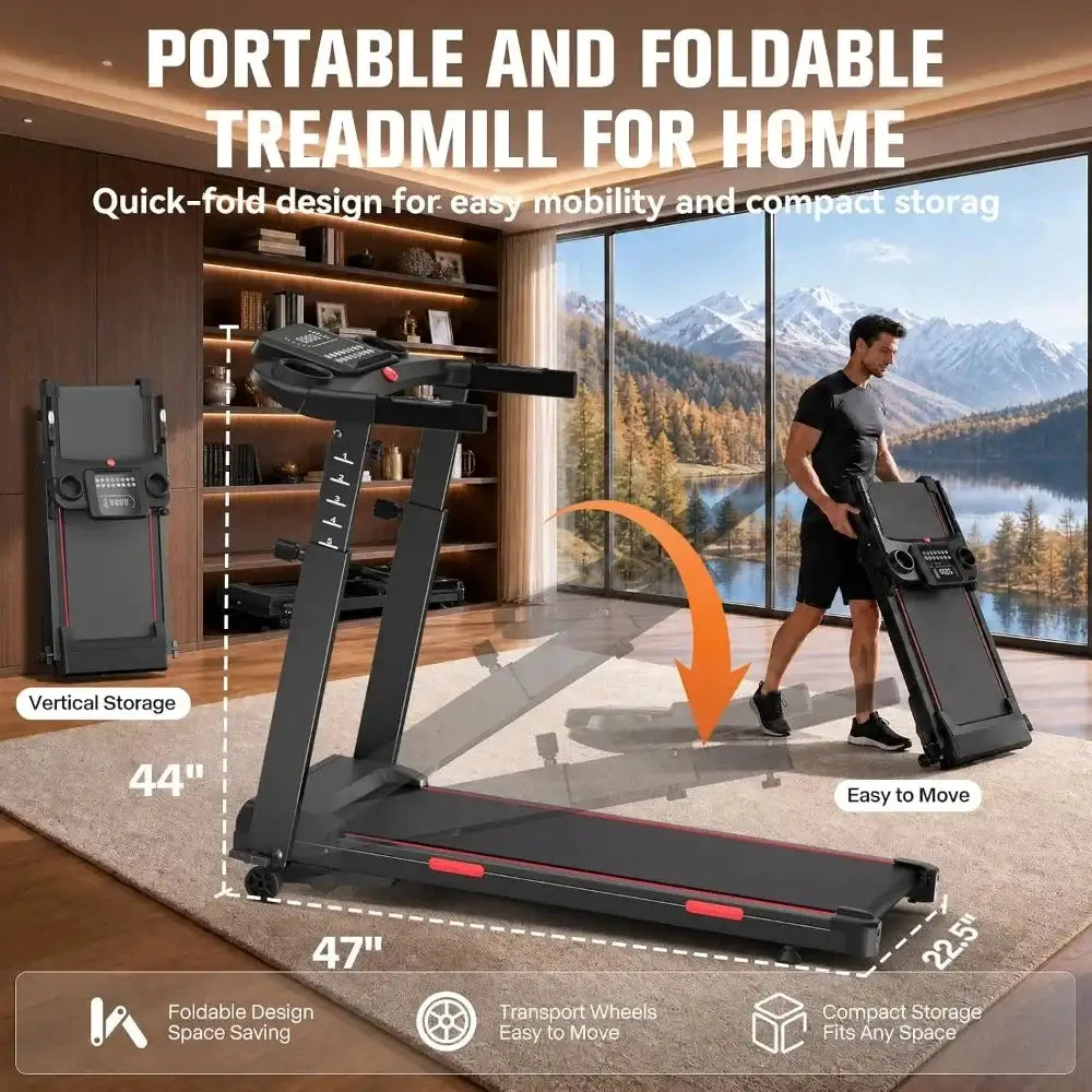 Foldable 8.7MPH Treadmills for Home Walking Pad with Heart Rate Monitor, 450 lbs Capacity