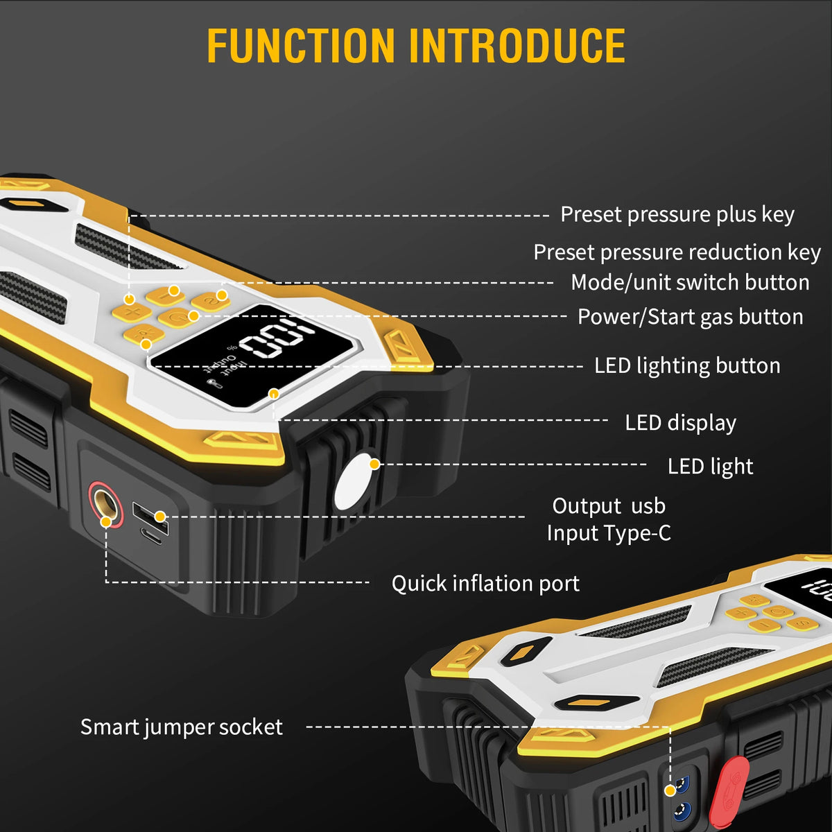 Car Jump Starter Portable Outdoor Emergency Power Supply with Air — product view 8