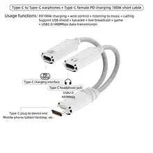 USB C Headphone and Charger Adapter 2 in 1 USB C to Aux Audio Jack with PD 100W Fast Charging Dongle Cable Cord for Galaxy S23