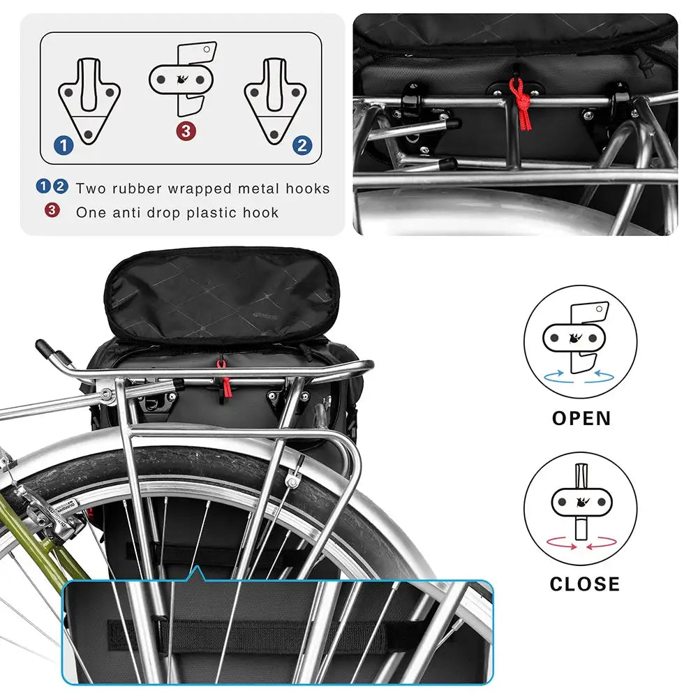 Rhinowalk Bicycle Bag&Pannier 100% Fully Waterproof 27L Big Bike Bag Capacity Multifunctional Rear Rack Pannier Bag Cycling Bags