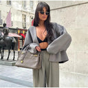 Chic Wool V Neck Coat For Women Elegant Office Jacket