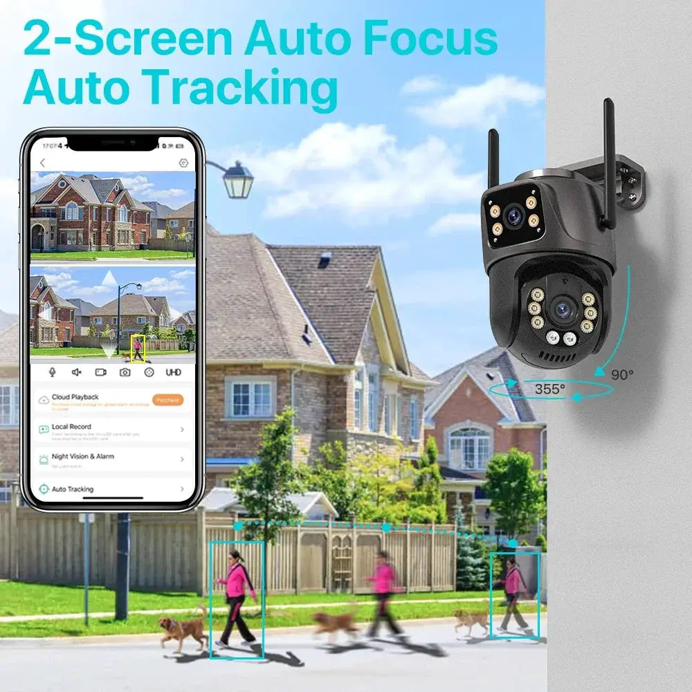 4K 8MP HD WiFi PTZ Camera Outdoor Dual Lens AI Tracking - OurLum.com