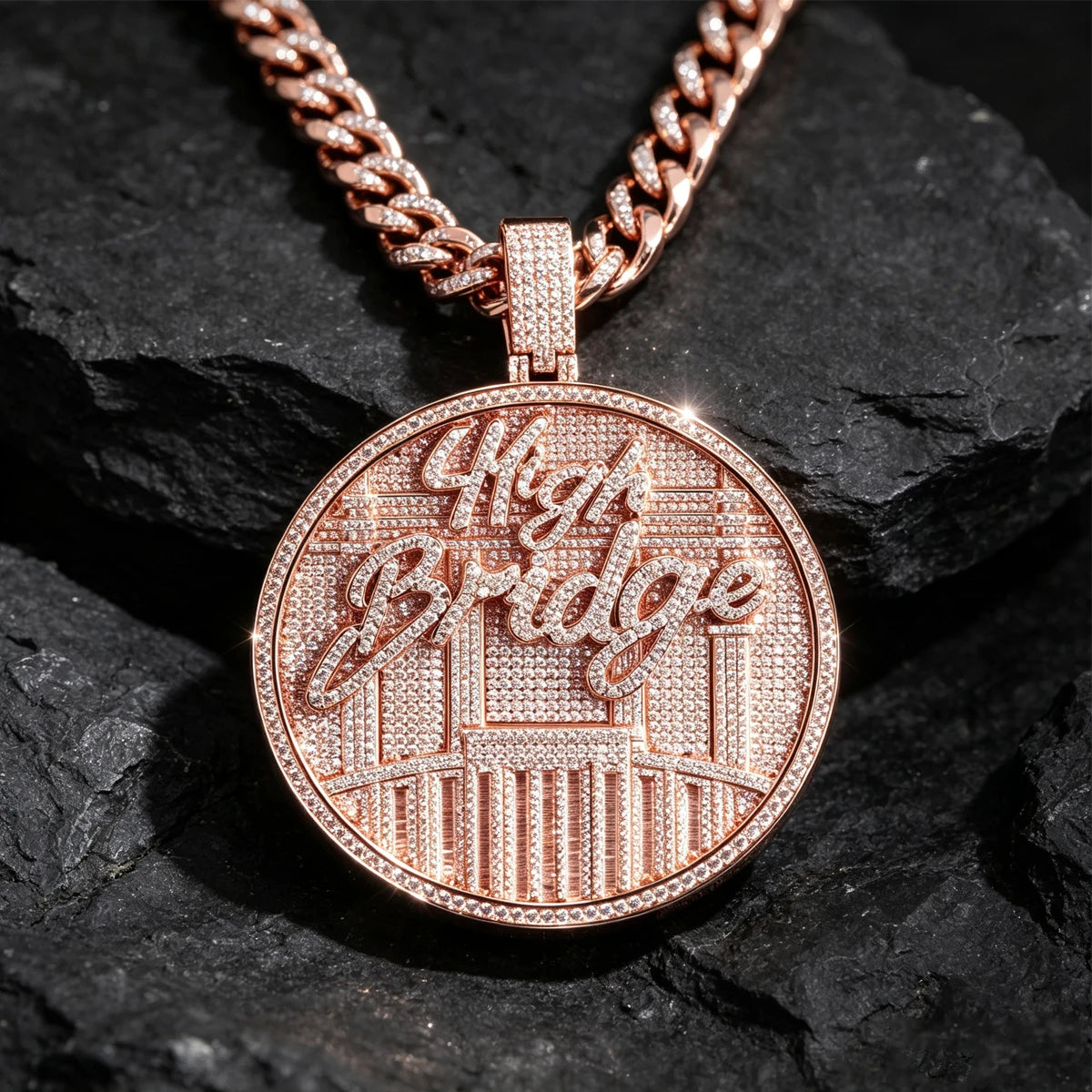 Iced Out Bridge Round Pendant