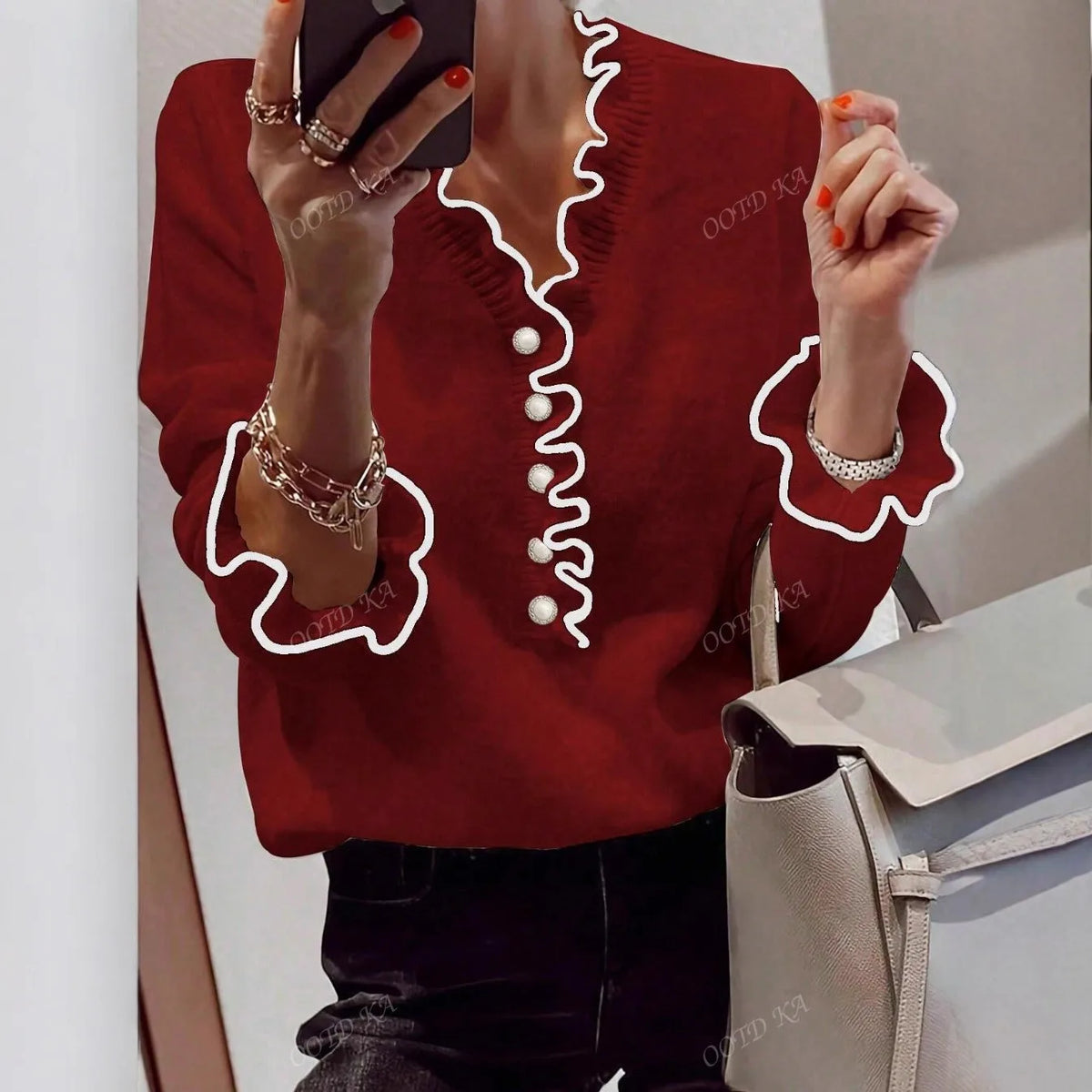 Patchwork Bell Sleeve Fitted Cardigan