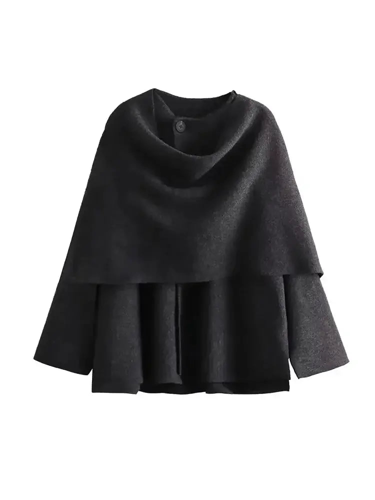 TRAF 2023 Winter Women Scarf Coat Long Sleeve Jacket