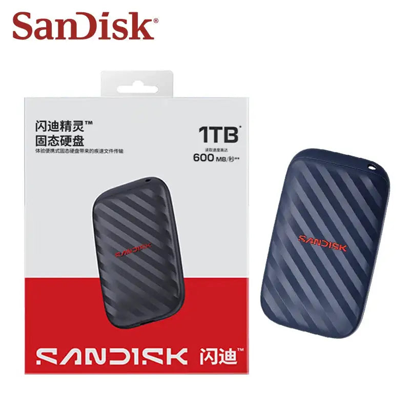 SANDISK Portable Drive SSDE10 PSSD 1TB Max 600Mb/s Read External Solid State Drive with USB 3.2 Type-C DATA Cable SSD for Phone