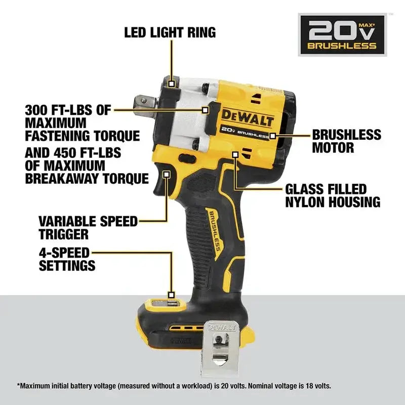 DeWalt DCF922 20V Max Cordless Impact Wrench 610Nm Torque
