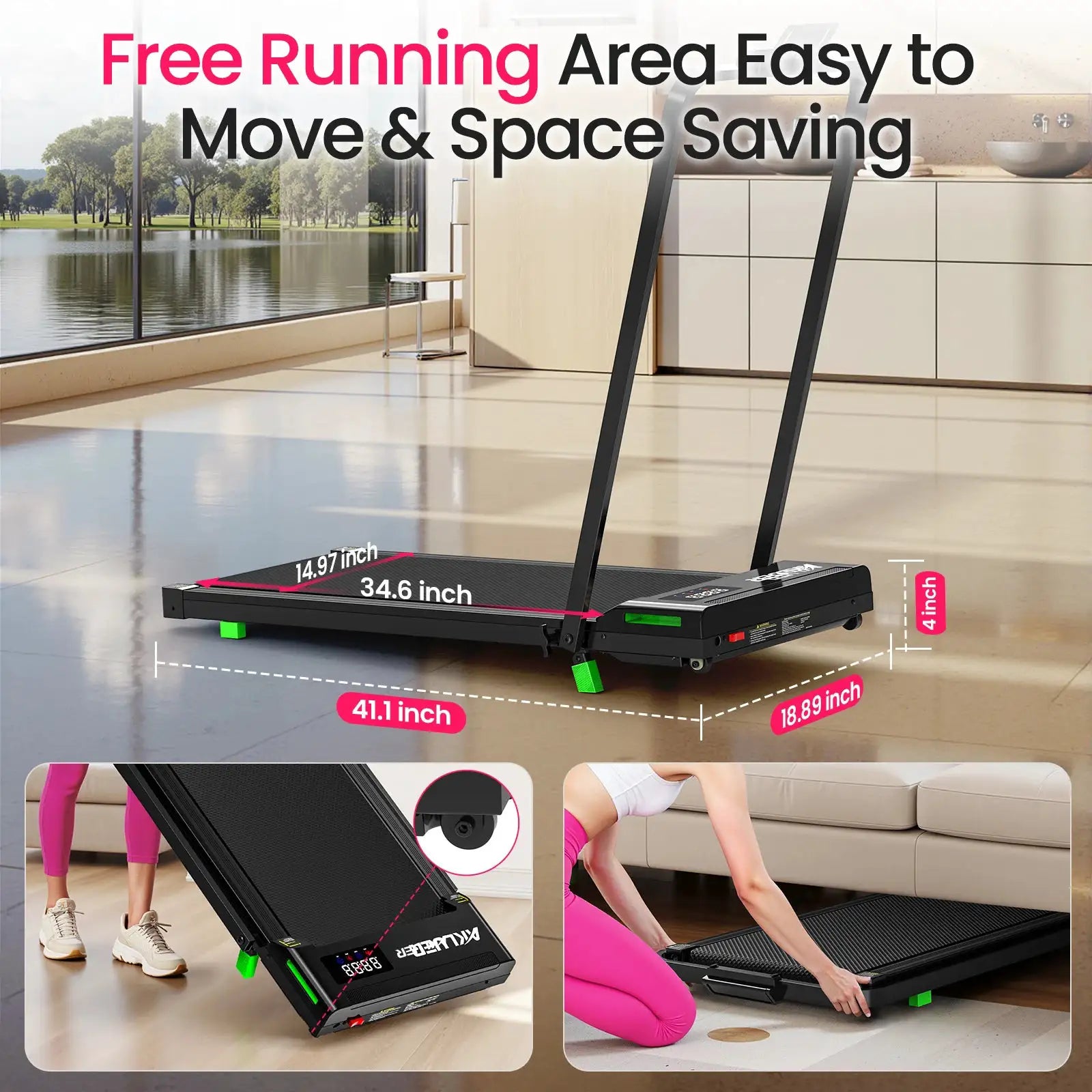 Akluer Walking Pad Treadmill, Portable Under Desk Treadmill 330lbs Capacity, Compact Treadmills Mini Walking Pad, 2.5HP Portable Treadmills with Remote Control, for Home Office Small Space