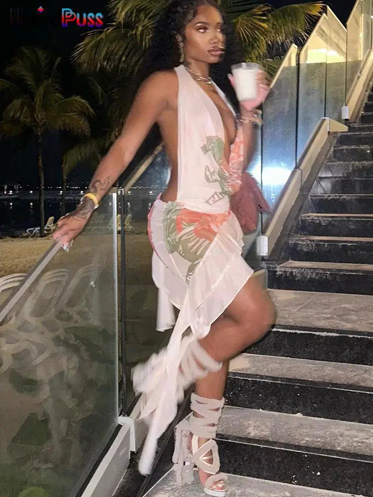 Sultry V Neck Halter Bodycon Dress for Summer Style