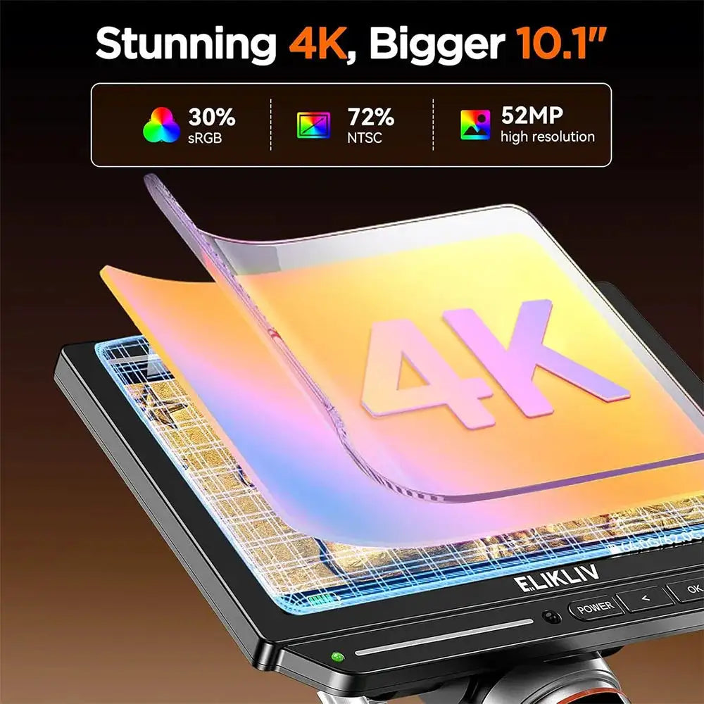 Elikliv EM4K-AF Flex 10.1'' Autofocus Digital Microscope 4K Soldering Microscopio for Electronics 2000X HDMI Microscope with Arm