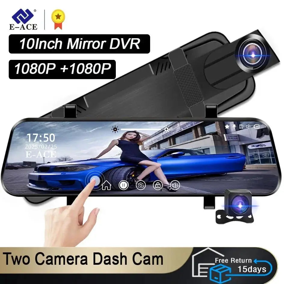 Acceo 10 Inch Car DVR Rearview Mirror Dual 1080P Touch Screen Night Vision - stepyours.com