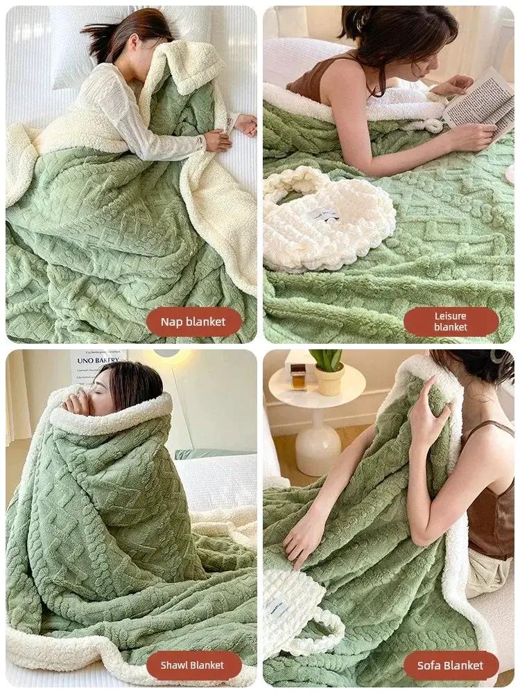 Sofa Blanket Winter Thick Coral Fleece Nap Blanket Cozy
