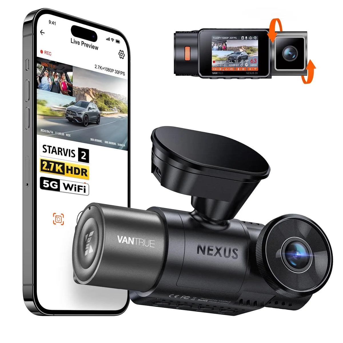 Vantrue Dash Cam Front and Inside, WiFi Dual Dash Camera — product view 1