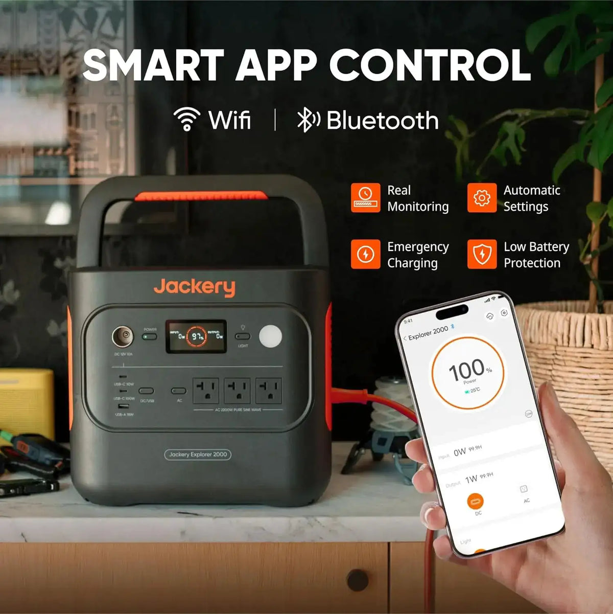 Jackery E2000AC Portable Power Station 2037Wh LiFePO4 Battery, 2200W Solar Generator with 2x 200W Solar Panels and 5m Extension Cable for RV Camping Emergency Home Backup