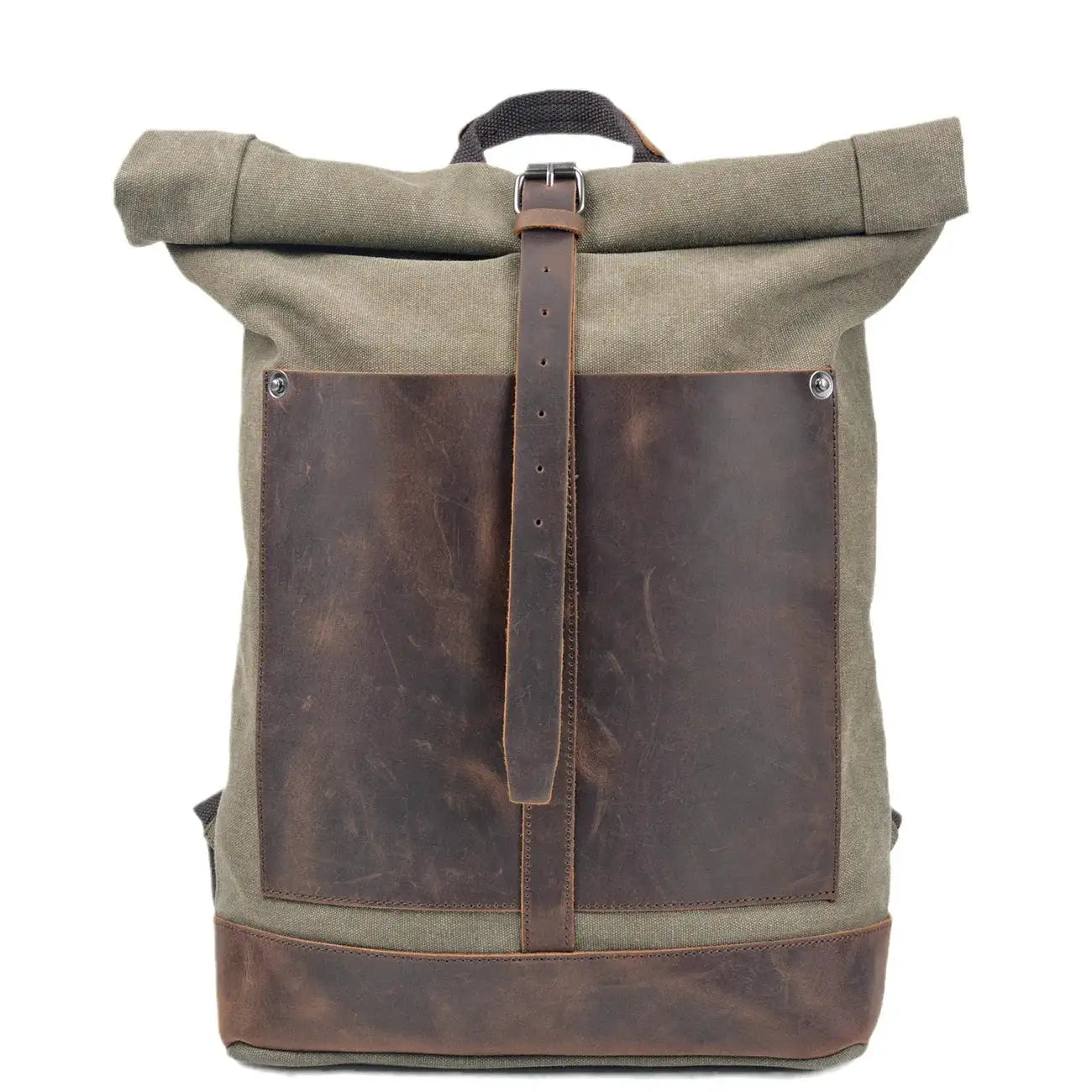 New vintage Wash Canvas Men's Backpack Waterproof Large Capacity Roll Top Expansion Backpack Men's Outdoor Hiking Bag