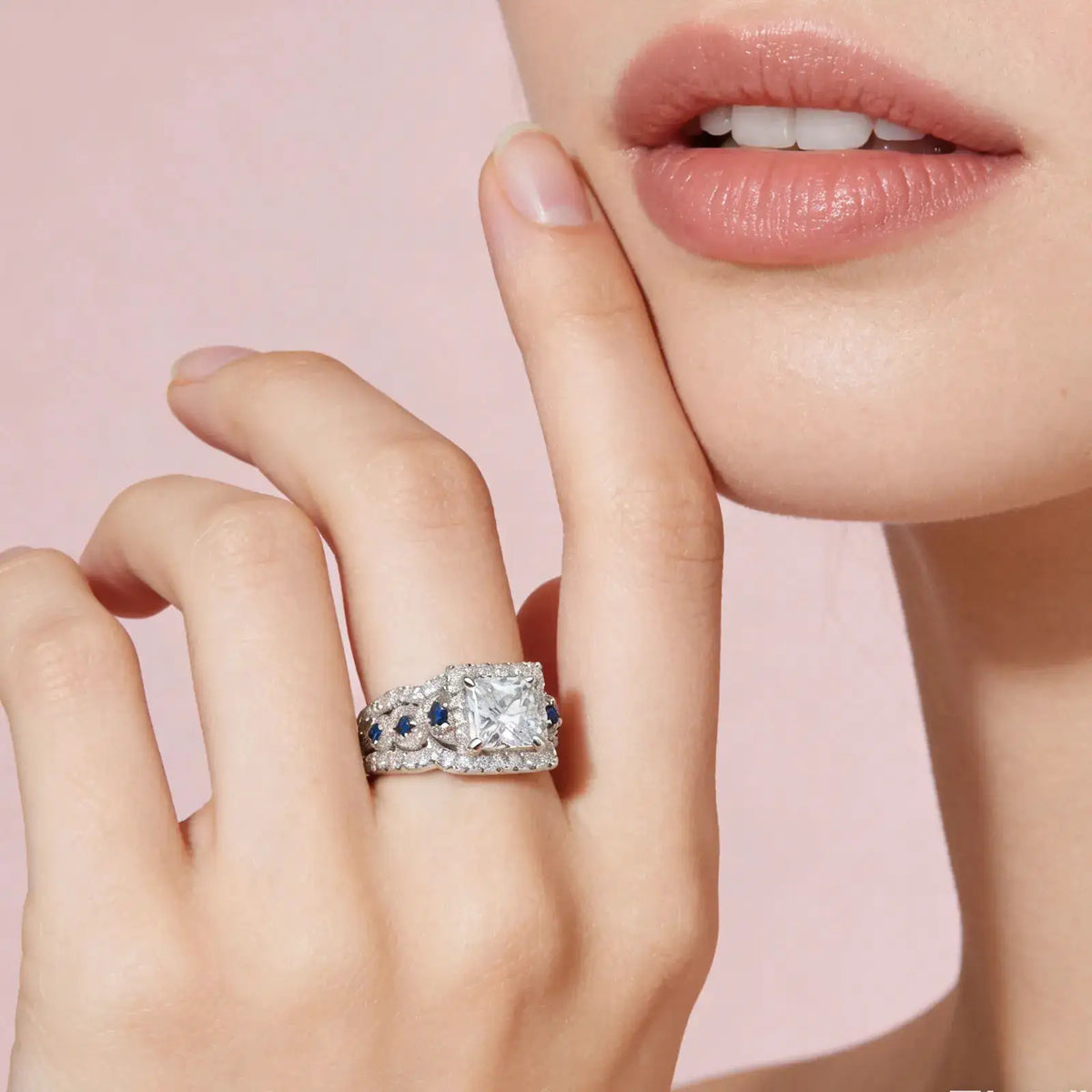Princess Moissanite Ring in Sterling Silver Newshe — product view 4