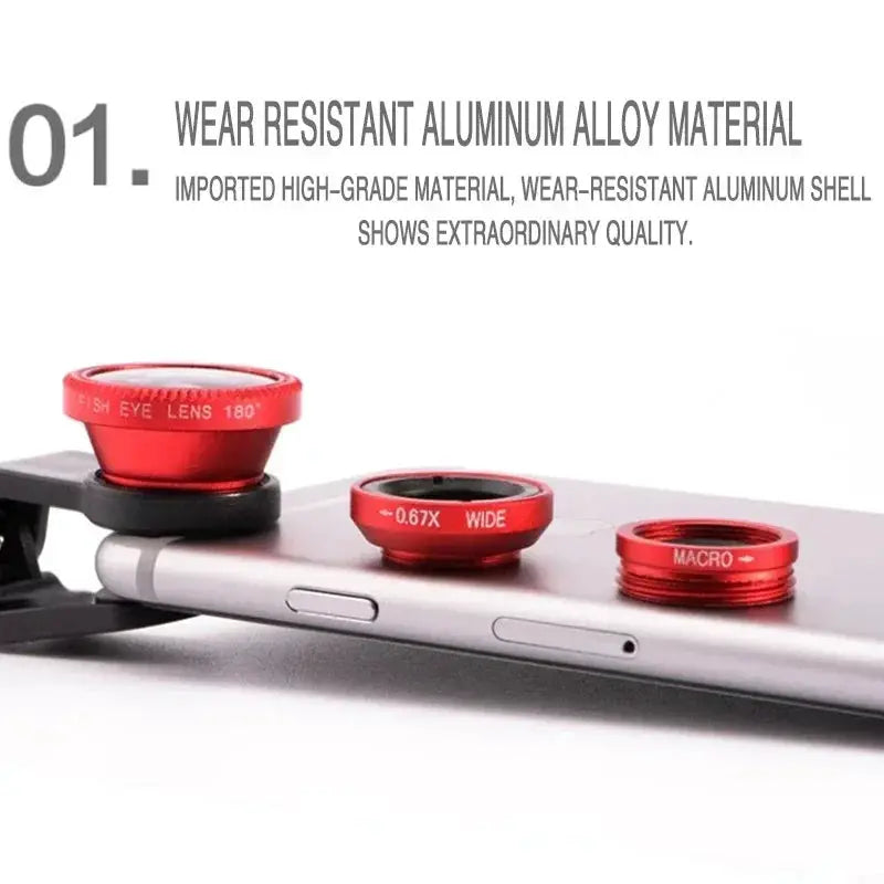 3in1 Fisheye Wide Angle Lens For iPhone Xiaomi Smartphone