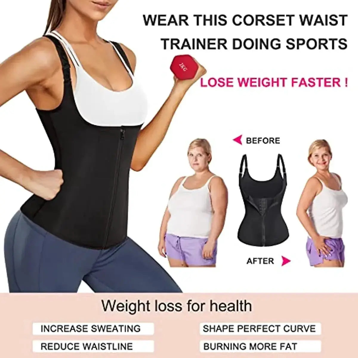 Neoprene Waist Trainer Corset Zip Vest Slimming Girdle