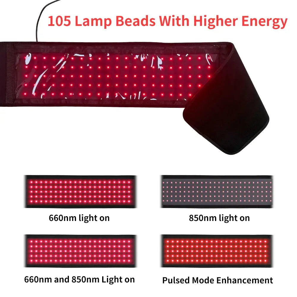 Red Light Belt Infrared Light Wrap for Body Pain Relief for Waist Back Stomach Muscle Repair, Decrease Inflammation, Speed Heal