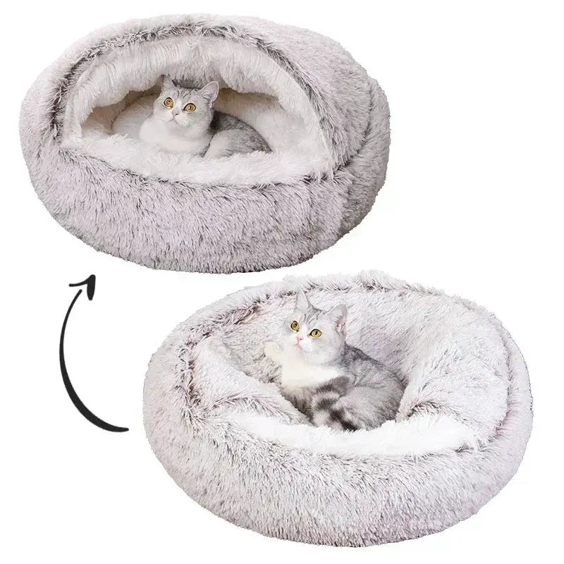 Winter Plush Round Dog Bed For Small To Medium Pets