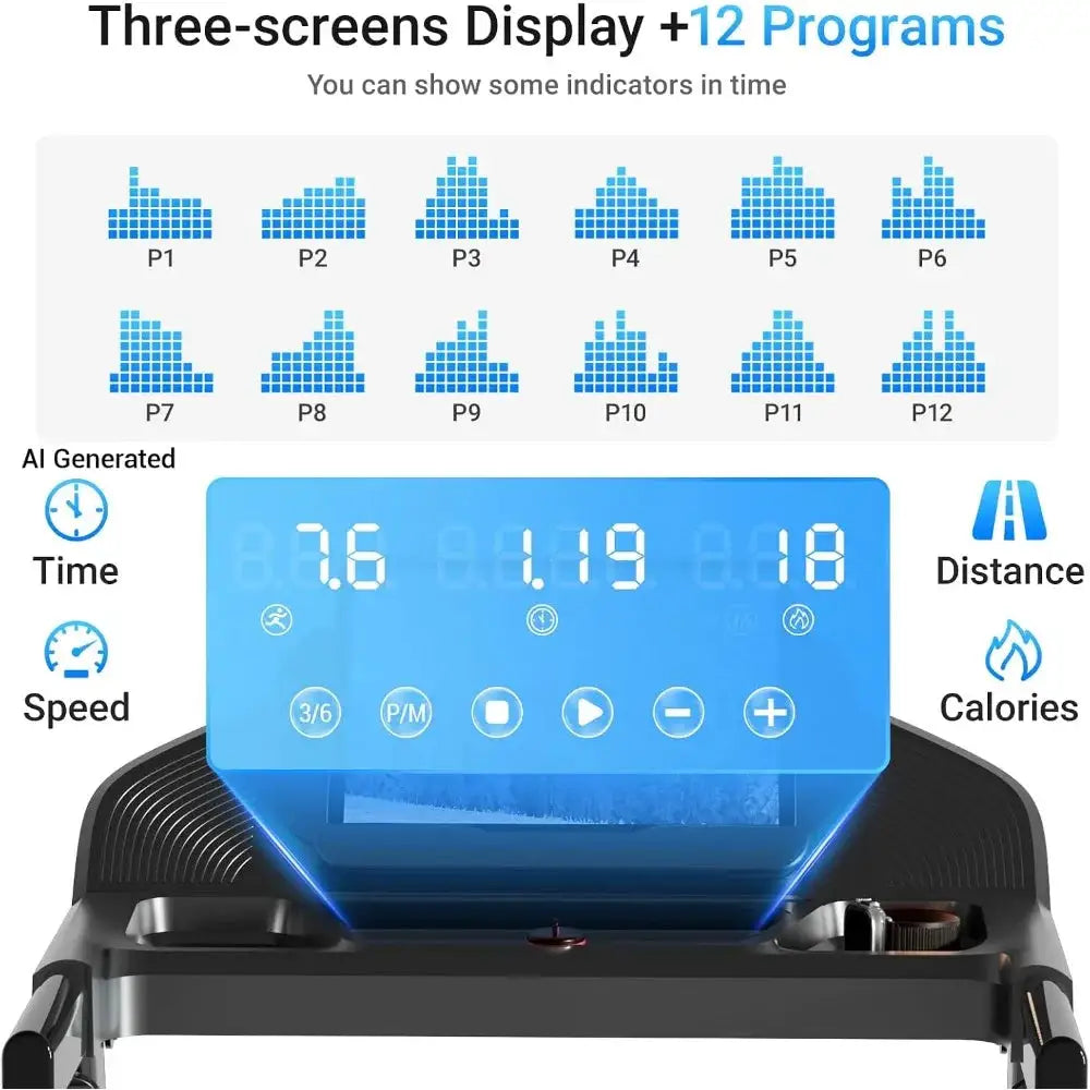 16% Incline Treadmills for Small Home with 3 LED, Foldable, 400LBS, 0.6-7.0MPH, Sleek Black
