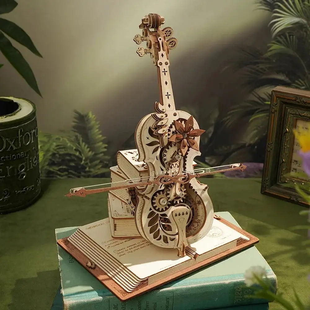 Robotime 3D Wooden Puzzle ROKR Funny Magic Cello Mechanical Music Instrument Creative Toys for Child AMK63