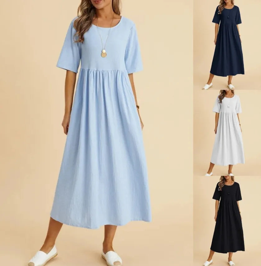 Linen Patchwork Short Sleeve Dress